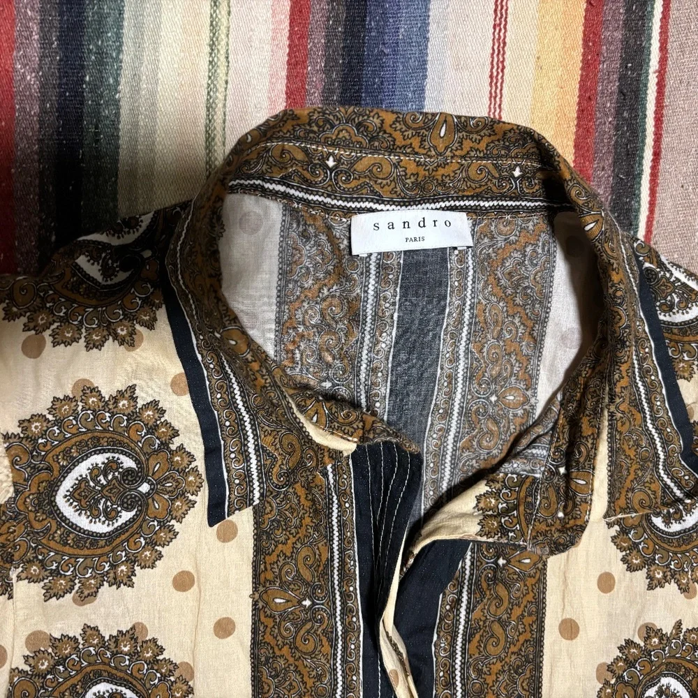 Sandro Sahari paisley printed puff sleeve blouse 3 / Large brown - Picture 2 of 6